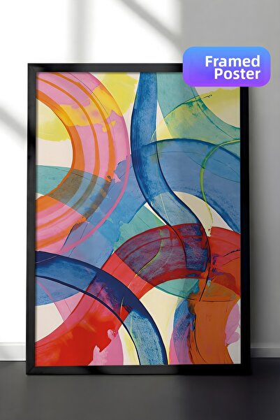 Postifull Tablou cu ramă neagră, set de postere și rame, Colorful Paint Strok...