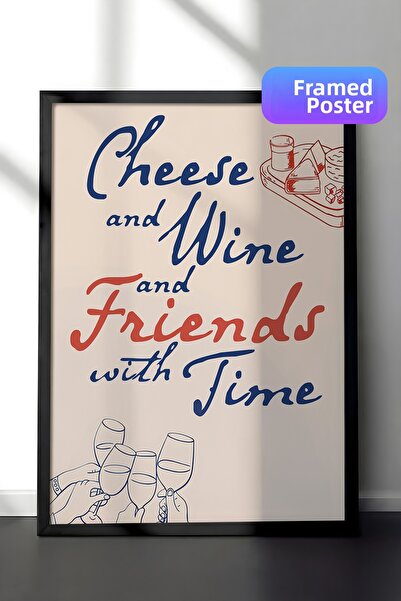 Postifull Tablou cu rama neagra, set de postere si rame, Cheese And Wine Comf...