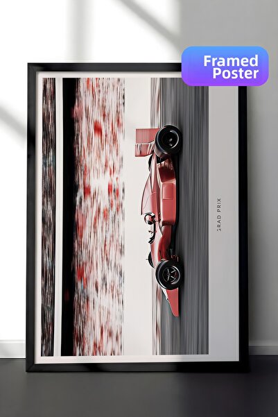 Postifull Pictură înrămată cu mașină de curse roșie, cadru negru și poster, p...