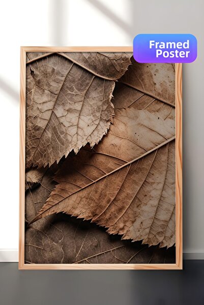 Postifull Ζωγραφική με κορνίζα με καφέ φύλλα, ξύλινο πλαίσιο και αφίσα, κάθετ...