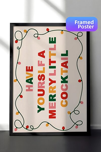 Postifull Tablou cu rama neagra, poster de Anul Nou cu rama, seria Merry Litt...