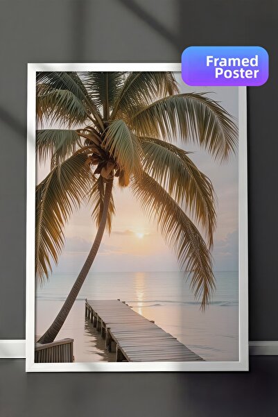 Postifull Pictură înrămată Tropical Jetty, cadru alb și poster, pictură mural...