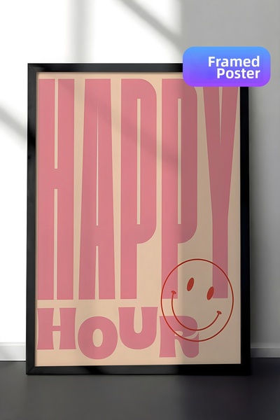 Postifull Tablou cu ramă neagră, set de postere și rame, Happy Hour Pink Comf...