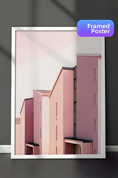Postifull Pictură înrămată în nuanțe de roz, cadru alb și poster, pictură mur...