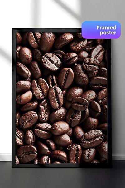 Postifull Ζωγραφική με καφέ σε κόκκους με κορνίζα, μαύρο πλαίσιο και αφίσα, κ...