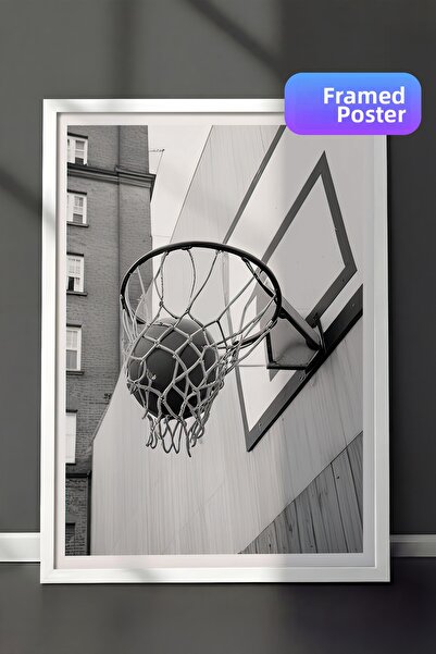 Postifull Tablou înrămat pentru scorul de baschet, cadru alb și poster, pictu...