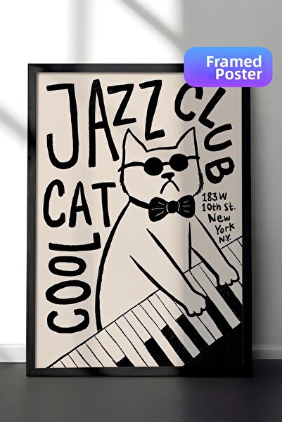 Postifull Tablou cu rama neagra, set de postere si rame, seria Cool Cat Jazz ...