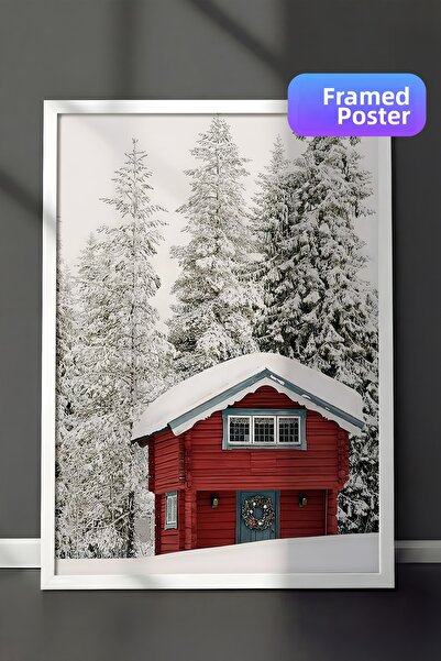 Postifull Картина с бяла рамка, новогодишен плакат, новогодишна украса, черве...