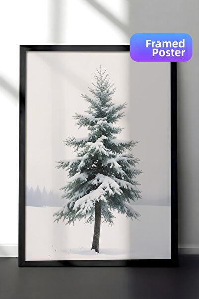 Postifull Pictură de Crăciun Snowy Spruce, cadru negru și poster, pictură ver...