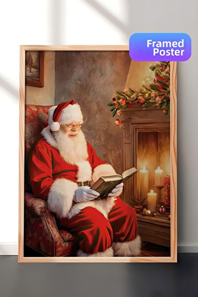 Postifull Дървена рамка за картина, коледна афиша, коледна украса, четящ Дядо...