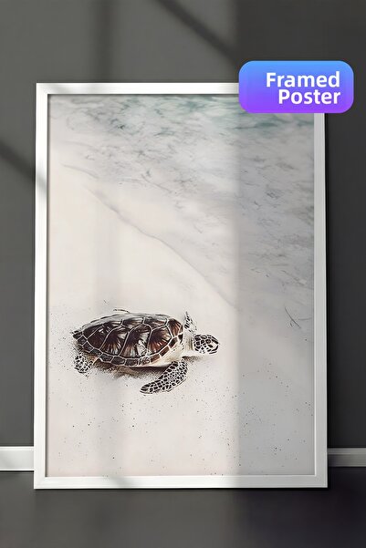 Postifull Ζωγραφική με κορνίζα Turtle on the Beach, Λευκό πλαίσιο και αφίσα, ...