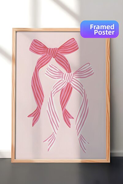 Postifull Tablou cu ramă din lemn, set de postere și rame, Striped Bows in Pi...