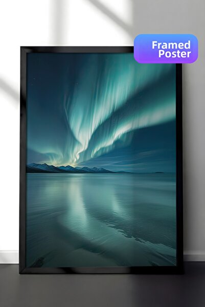 Postifull Pictură înrămată cu Northern Lights, cadru negru și poster, pictură...