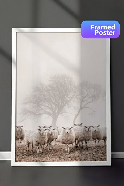 Postifull Pictură înrămată cu o mulțime de oaie, cadru alb și poster, pictură...