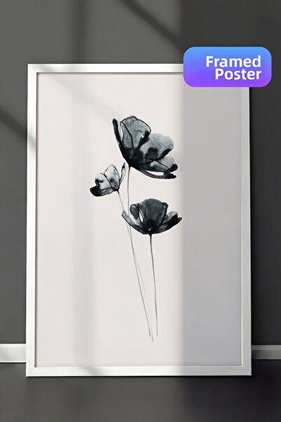 Postifull Tablou înrămat cu flori întunecate, cadru alb și poster, pictură ve...