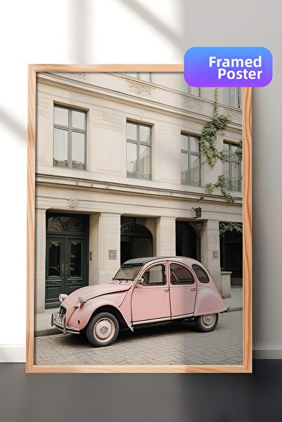 Postifull Ροζ ρετρό ζωγραφική με κορνίζα αυτοκινήτου, ξύλινο πλαίσιο και αφίσ...