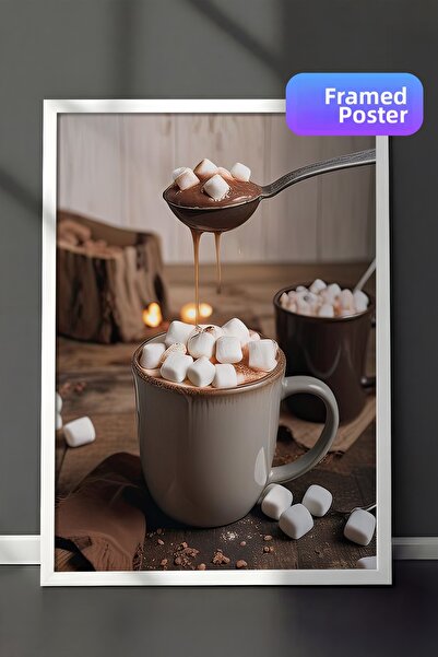 Postifull Pictură înrămată cu o ceașcă de ciocolată, cadru alb și poster, pic...