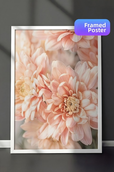 Postifull Pictură înrămată cu dahlia pastel, cadru alb și poster, pictură de ...
