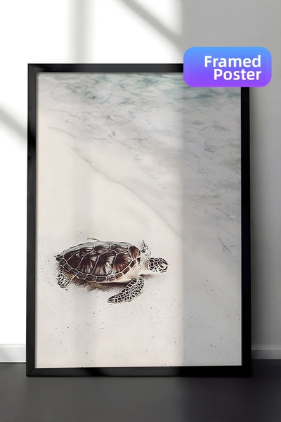 Postifull Ζωγραφική με κορνίζα Turtle on the Beach, Μαύρος κορνίζα και αφίσα,...