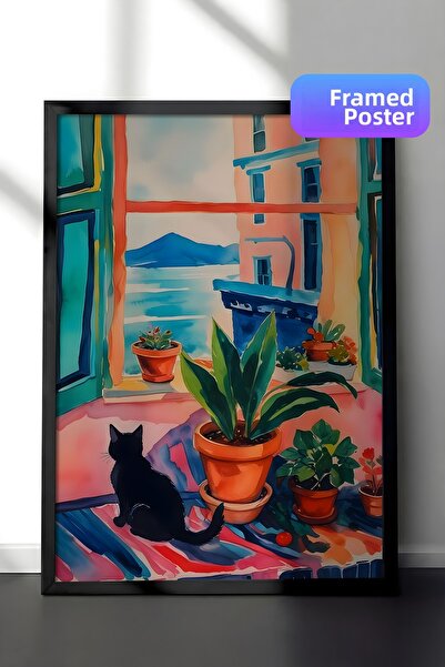 Postifull Black Framed Painting, Black Cat, Comfort Series Kitchen Wall Paint...