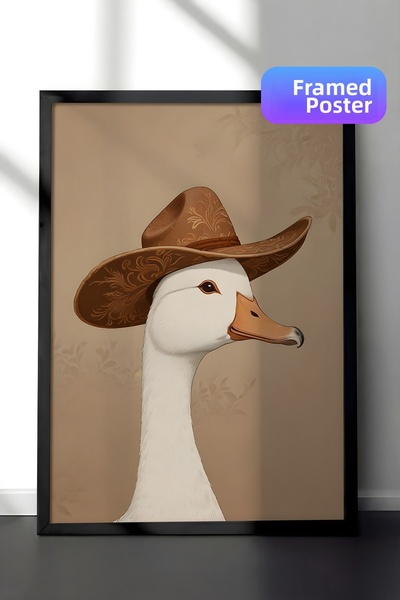 Postifull Pictură cu cadru negru, Silly Cowboy Goose, Pictură de perete pentr...