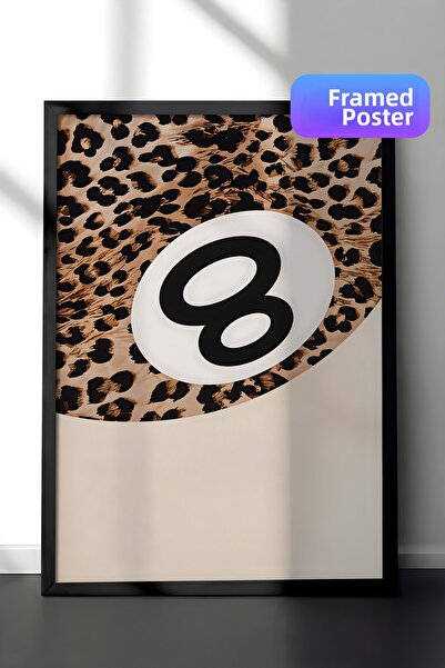 Postifull Pictură cu cadru negru, 8_Ball Leopard, Pictură de perete pentru bu...