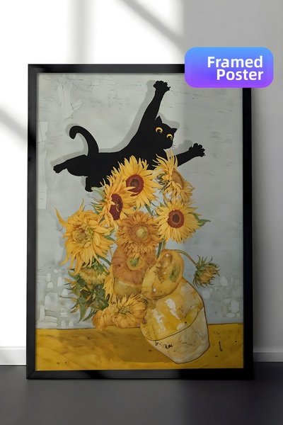 Postifull Pictură cu cadru negru, Van Gogh cu imprimeu de pisici, pictură de ...