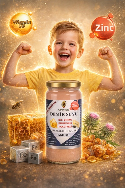 APİMED Iron Water 500ml X 2 Pieces - Herbal Iron Support Set with Vitamin D3 ...