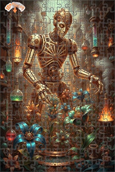 Teona Ahşap لغز خشبي بتصميم مختبر نباتي روبوتي على طراز ستيمبانك بمظهر لوحة ز...