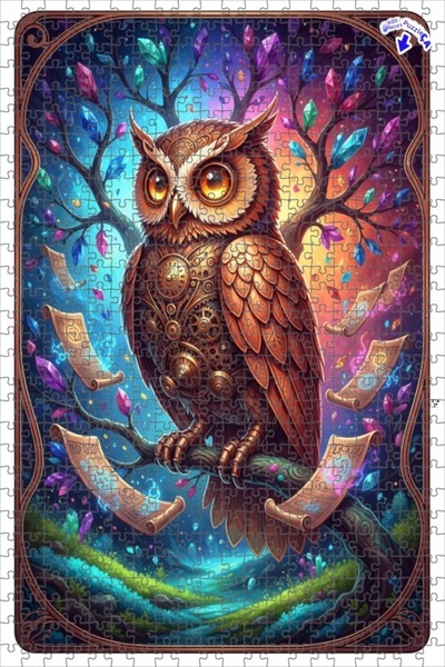 Teona Ahşap لغز خشبي مؤطر بطبقتين بمظهر لوحة زيتية لبومة ميكانيكية سحرية 600 ...