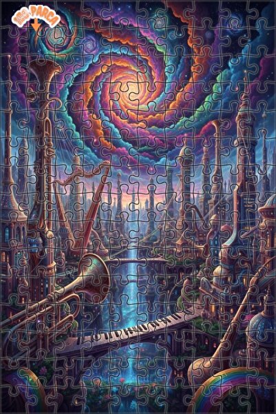 Teona Ahşap لغز خشبي بإطار من طابقين بمظهر لوحة زيتية لمدينة الموسيقى الخيالي...