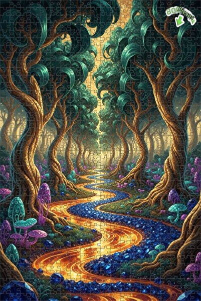 Teona Ahşap لغز خشبي مؤطر بطبقتين بمظهر لوحة زيتية لغابة سحرية 800 قطعة 70×50