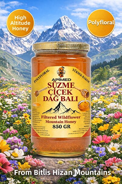 APİMED Unfiltered Flower Mountain Honey 850 Gr |   Bitlis Hizan High Altitude...