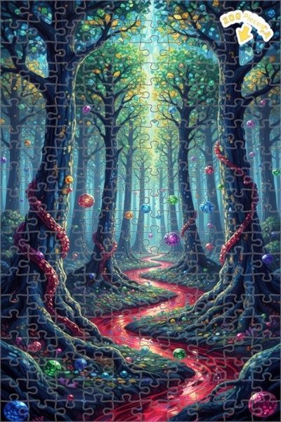 Teona Ahşap لغز خشبي بمنظر نهر الغابة الخيالية، لغز خشبي بإطار مزدوج الطبقات،...
