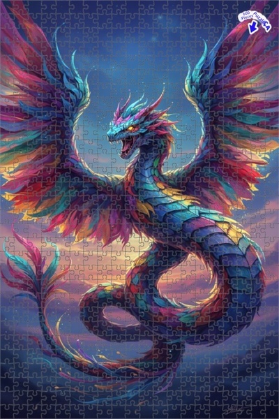 Teona Ahşap لغز خشبي مؤطر بطبقتين بتصميم فني يشبه لوحة زيتية لتنين قوس قزح، 6...