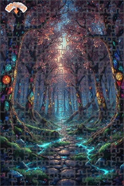 Teona Ahşap لغز خشبي مؤطر بطبقتين بتصميم فني يشبه لوحة زيتية لطريق الغابة الس...