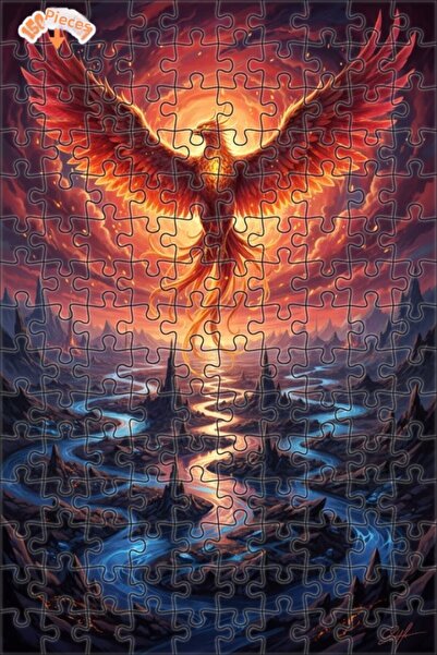 Teona Ahşap لغز خشبي مؤطر بطبقتين بتصميم طائر النار والمناظر الطبيعية الخيالي...