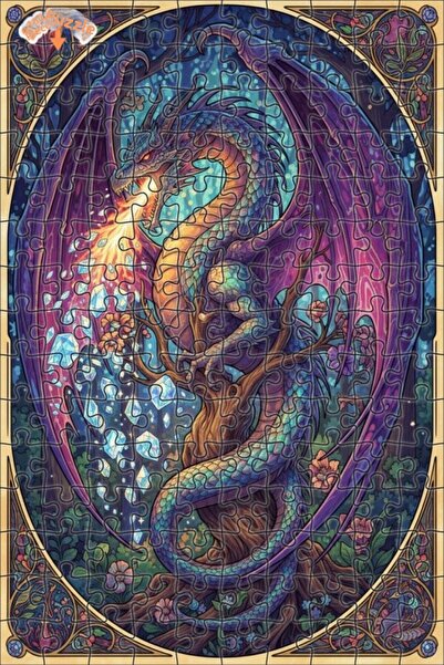 Teona Ahşap لغز خشبي مؤطر بطبقتين بمظهر لوحة زيتية لتنين الغابة السحرية 150 ق...