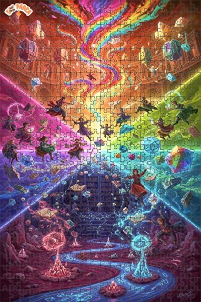 Teona Ahşap Land of Magic Books Colorful Art Wooden Puzzle 500 Pieces 50X30