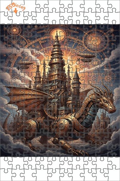 Teona Ahşap لغز خشبي بإطار ذو طابقين بمظهر لوحة زيتية لقلعة التنين الميكانيكي...