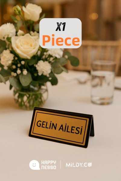 Happynesso Black Plexiglass Top with Double Directional Gold Metal Lettering "Bride Family" from the Table Lettering Series – 10X5 cm