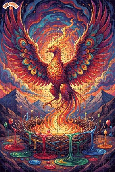 Teona Ahşap لغز خشبي مؤطر بطبقتين بتصميم فني يشبه لوحة زيتية لطائر الفينيق ال...