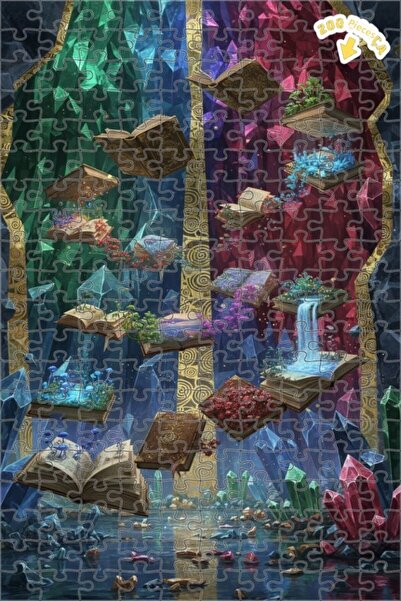 Teona Ahşap ألغاز الكريستالات والكتب الطائرة، لوحة زيتية، لغز خشبي بإطار مزدو...