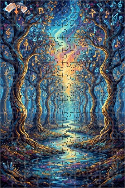 Teona Ahşap Musical Forest Secrets Oil Painting Look Double Layer Framed Wood...