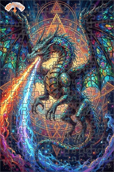 Teona Ahşap لغز خشبي فني حديث بمظهر الزجاج الملون على شكل تنين سحري 150 قطعة ...