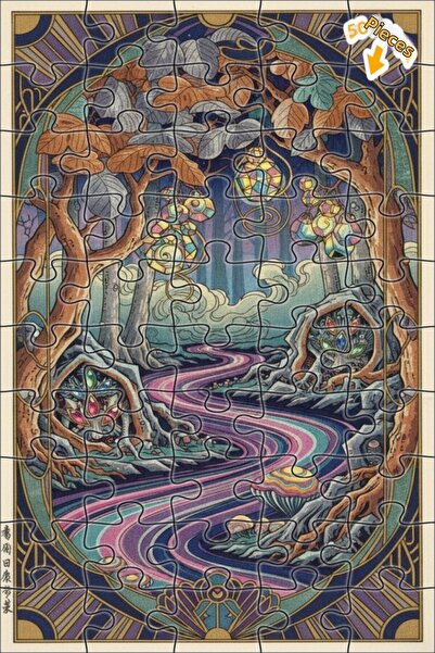 Teona Ahşap لغز خشبي مؤطر بطبقتين من ماركة Magical Forest River Road Art، 50 ...