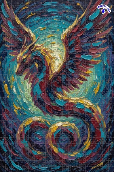 Teona Ahşap لغز فني على شكل تنين ذو أجنحة سحرية بمظهر لوحة زيتية 600 قطعة 50×35