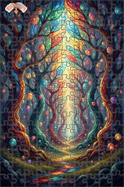 Teona Ahşap Magical Color Forest Oil Painting Look Double Layer Framed Wooden...