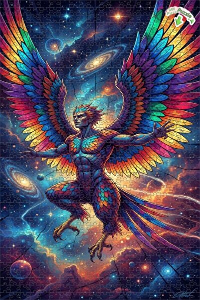 Teona Ahşap لغز خشبي مؤطر بطبقتين بمظهر لوحة زيتية لرجل ذو أجنحة من السماء 80...