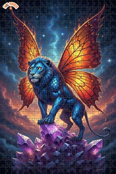 Teona Ahşap لغز خشبي على شكل أسد ذو أجنحة كريستالية سحرية بمظهر لوحة زيتية 50...